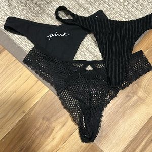 Pink black thongs